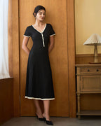 Black Midi Dress with Contrasting Sweater Design