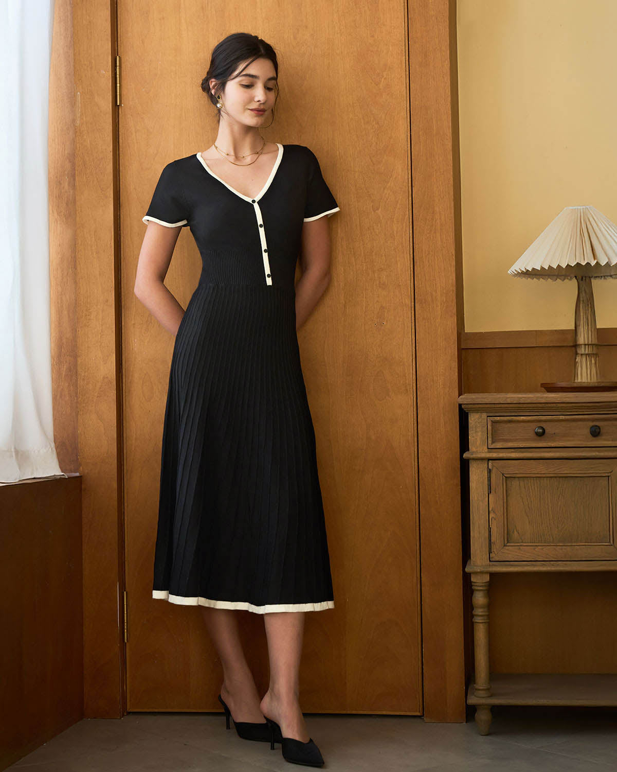 Black Midi Dress with Contrasting Sweater Design