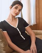 Black Midi Dress with Contrasting Sweater Design