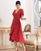 Polka Dot Ruffled Wrap Dress
