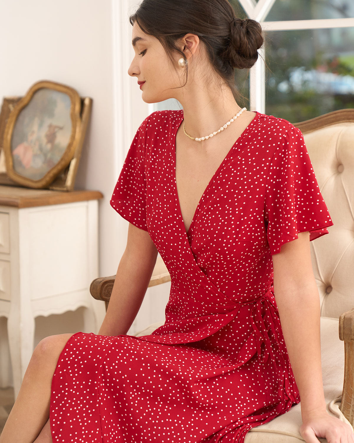 Polka Dot Ruffled Wrap Dress