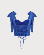 Embroidered Cami Top with Blue Sweetheart Neckline