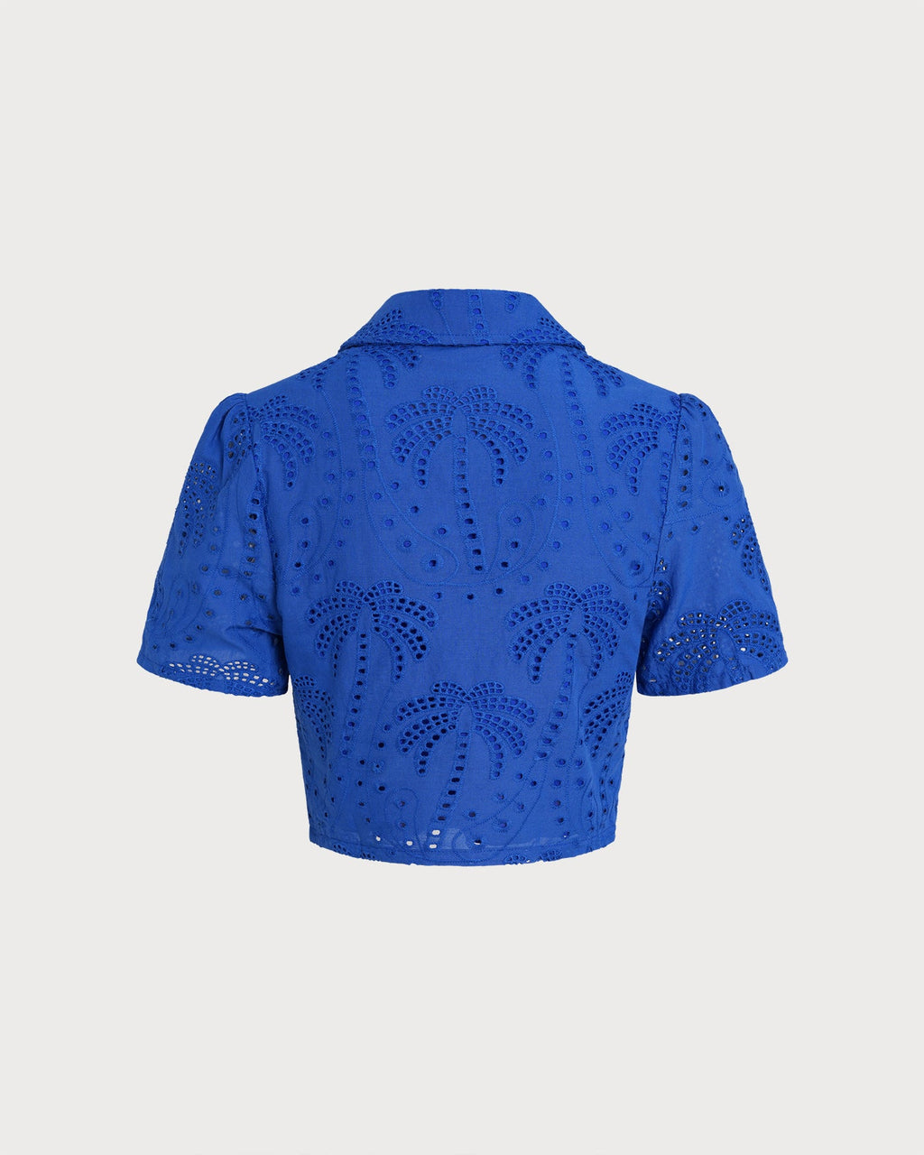 Textured Blue Blouse with Buttoned Collar