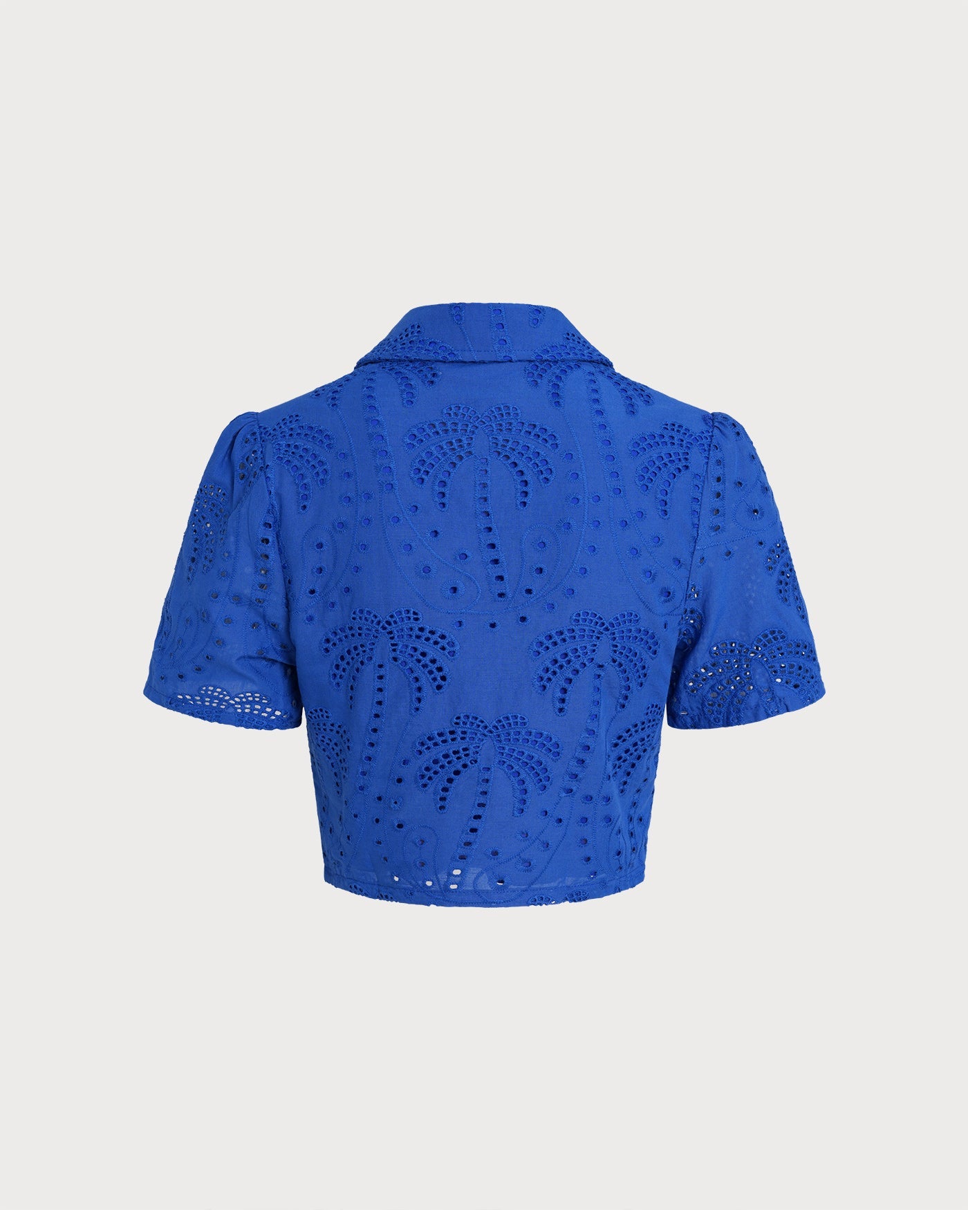 Textured Blue Blouse with Buttoned Collar