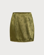 Emerald Floral Satin Mini Skirt
