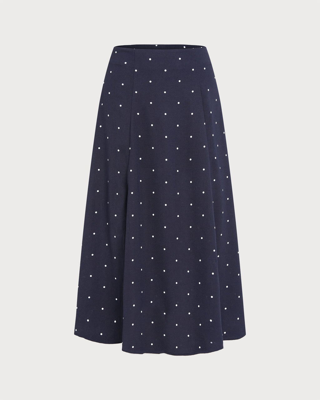Navy Polka Dot Midi Skirt with Slit