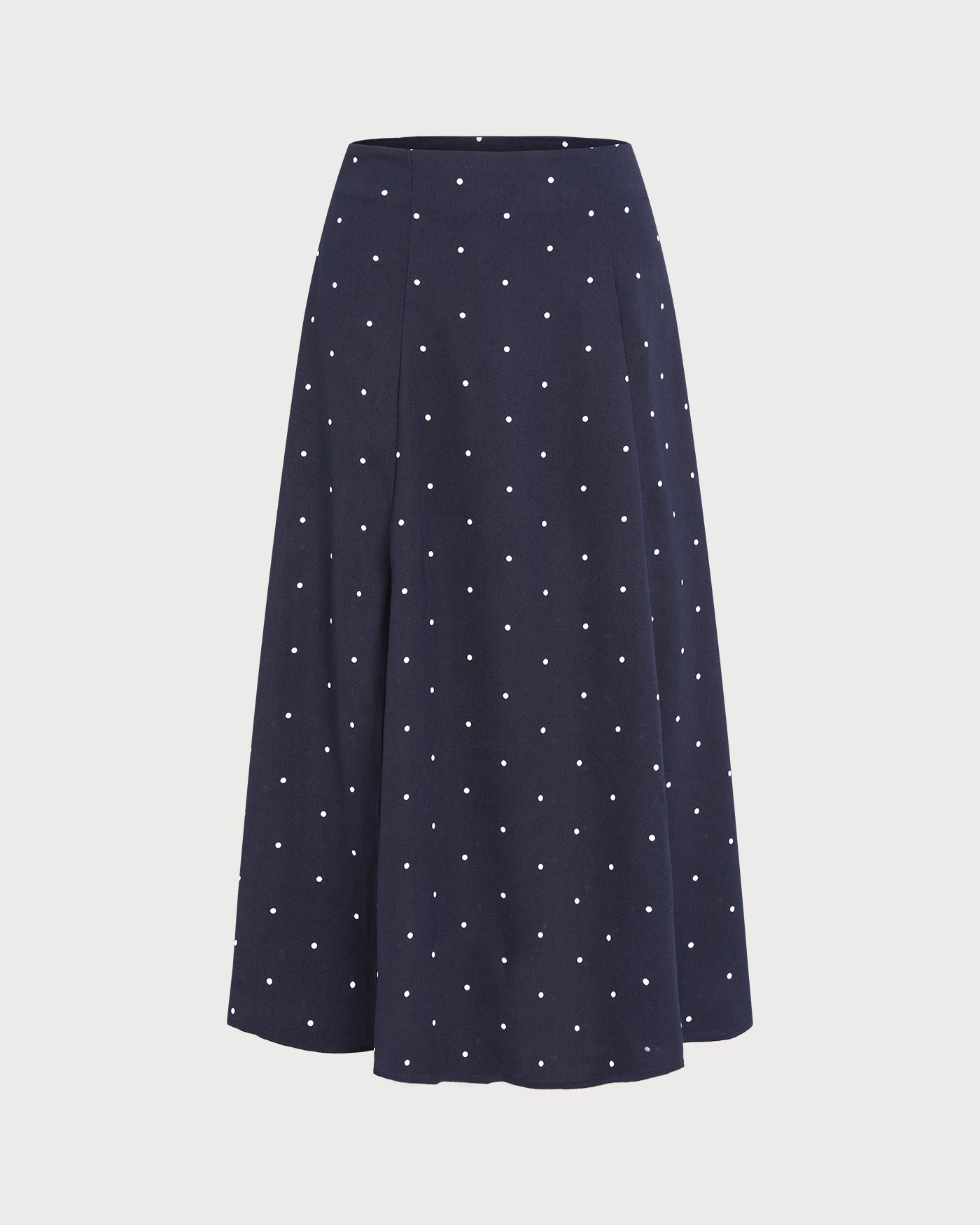 Navy Polka Dot Midi Skirt with Slit
