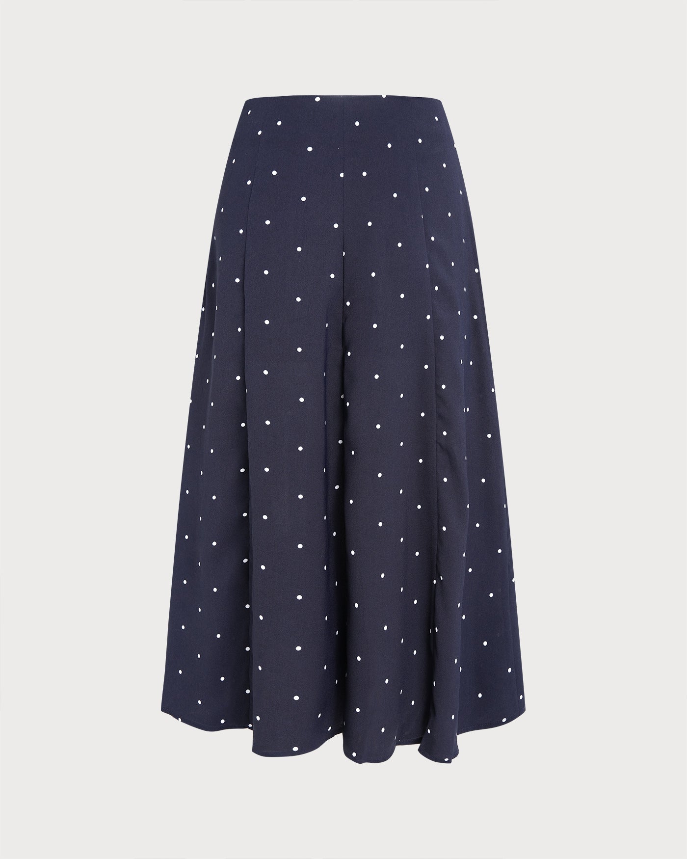 Navy Polka Dot Midi Skirt with Slit