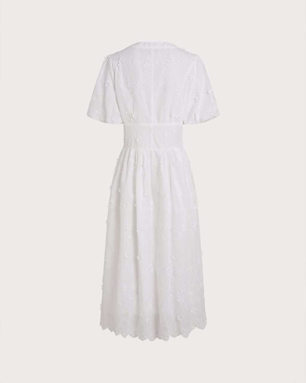 Floral Midi Dress with White Round Neck