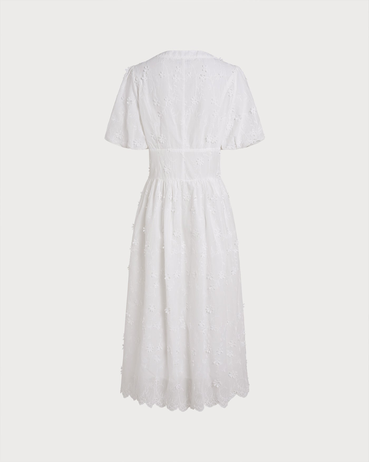 Floral Midi Dress with White Round Neck