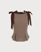 Plaid Brown Boat Neck Tank Top