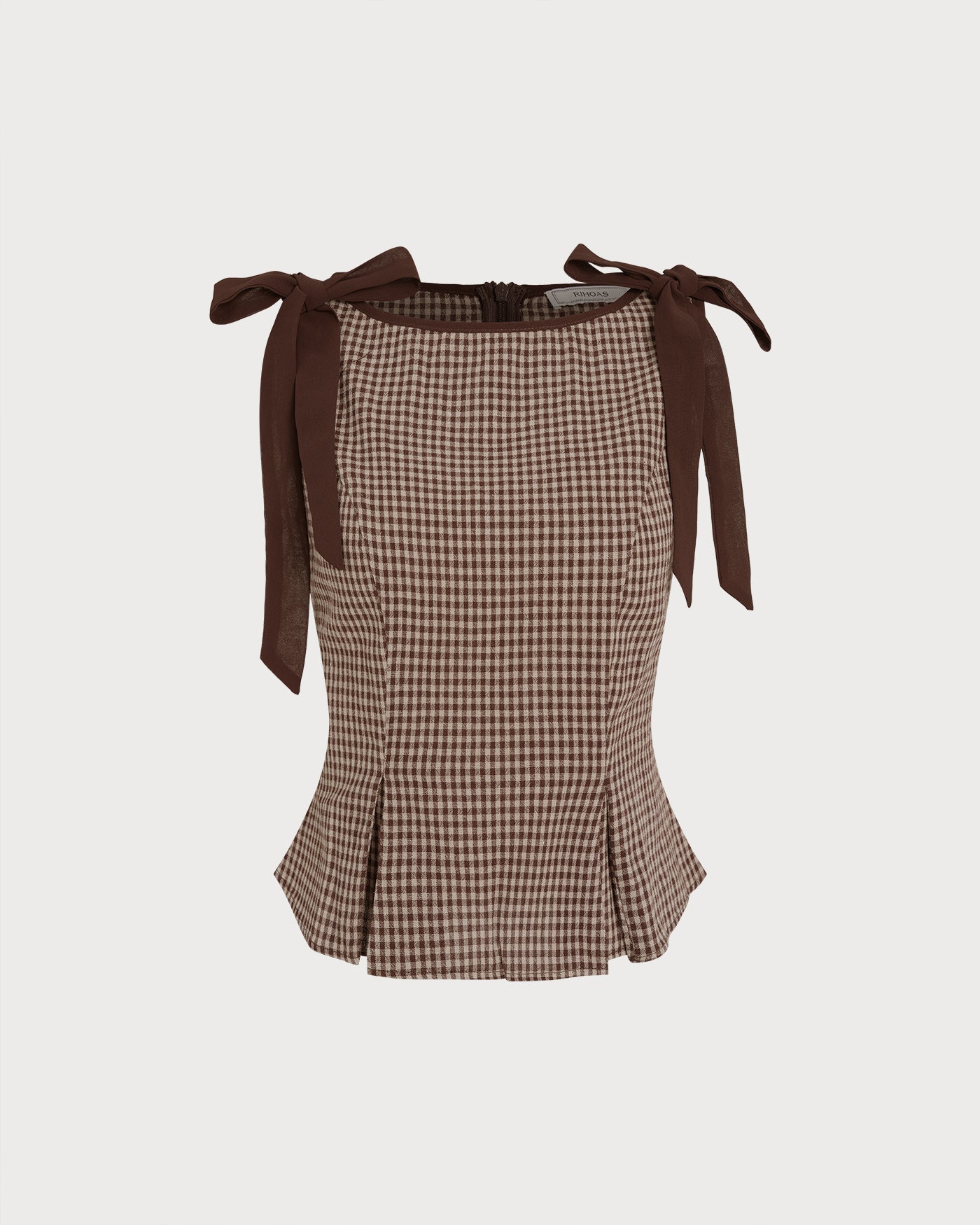 Plaid Brown Boat Neck Tank Top