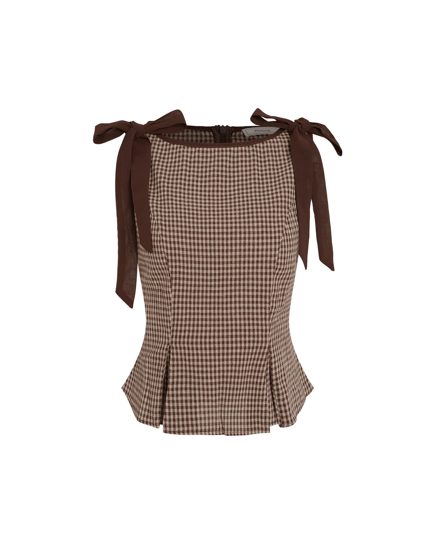 Plaid Brown Boat Neck Tank Top