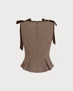 Plaid Brown Boat Neck Tank Top