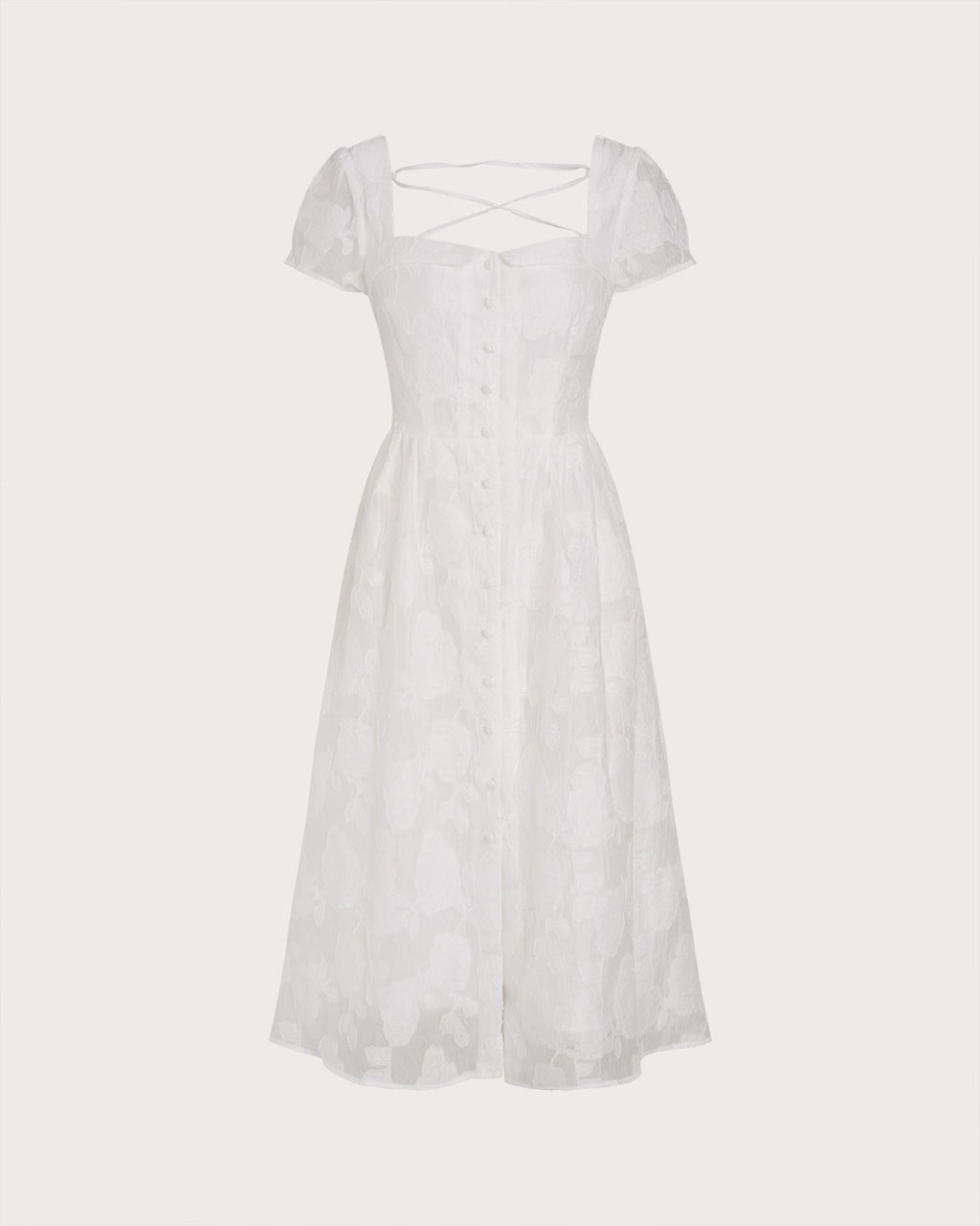 White Cross-Back Square Neck Midi Dress