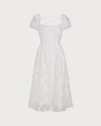 White Cross-Back Square Neck Midi Dress