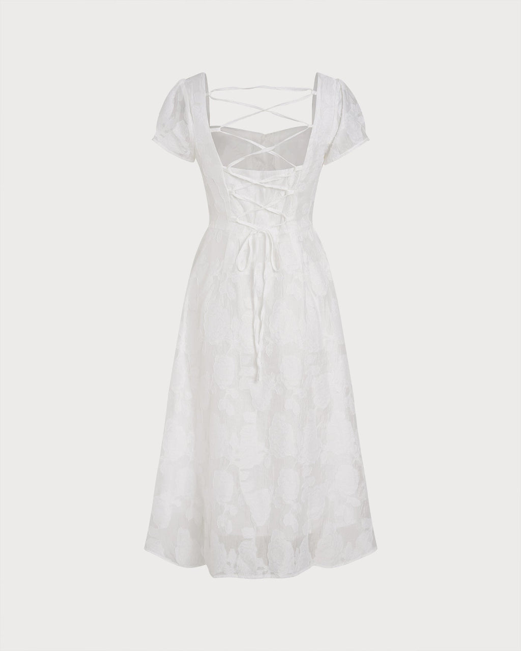 White Cross-Back Square Neck Midi Dress