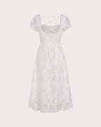 White Cross-Back Square Neck Midi Dress