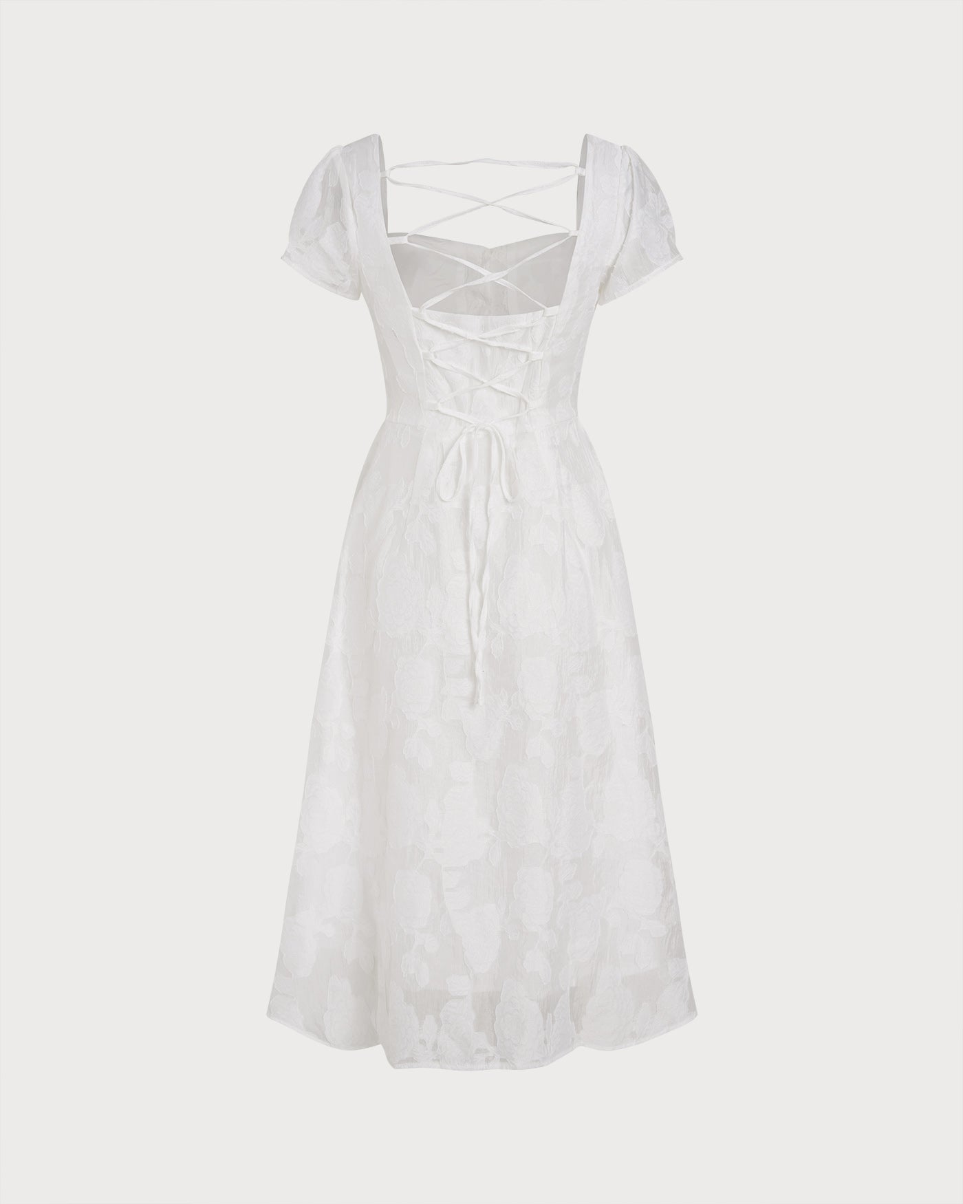 White Cross-Back Square Neck Midi Dress