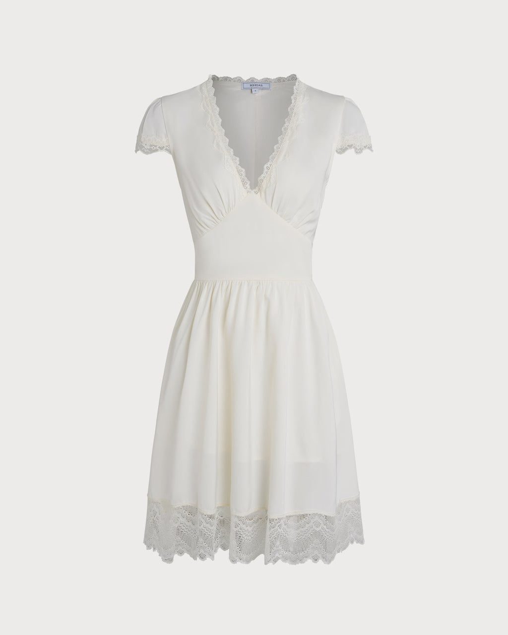 Apricot V-Neck Mini Dress with Lace Accents