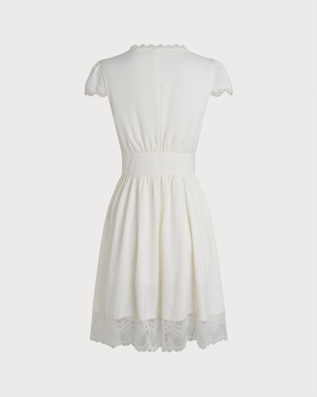 Apricot V-Neck Mini Dress with Lace Accents