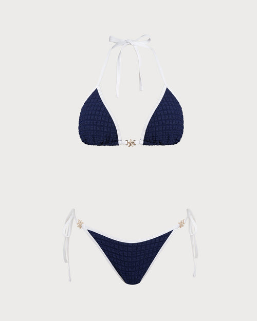 Blue Halter Bikini Set with Contrasting Details
