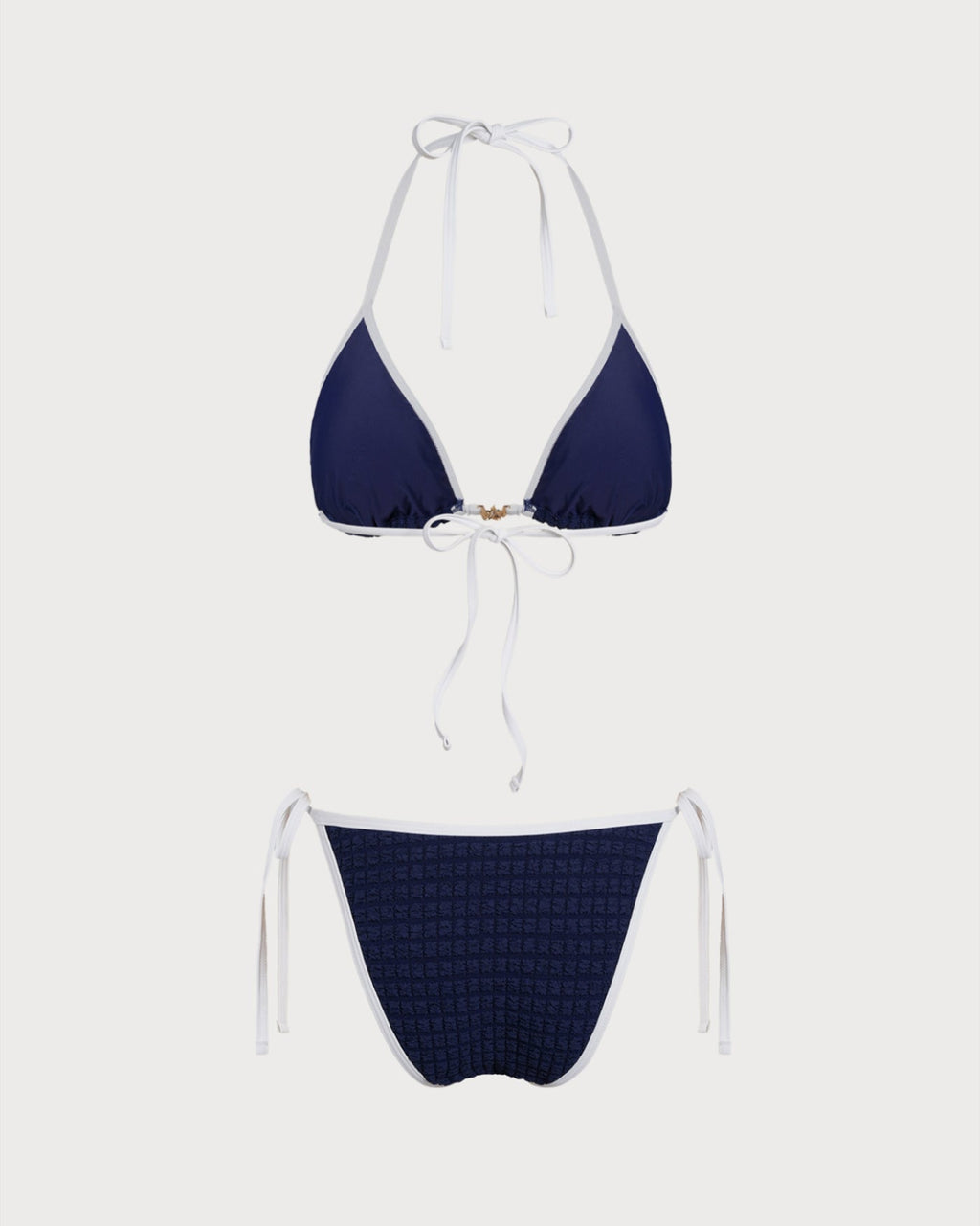 Blue Halter Bikini Set with Contrasting Details