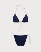Blue Halter Bikini Set with Contrasting Details