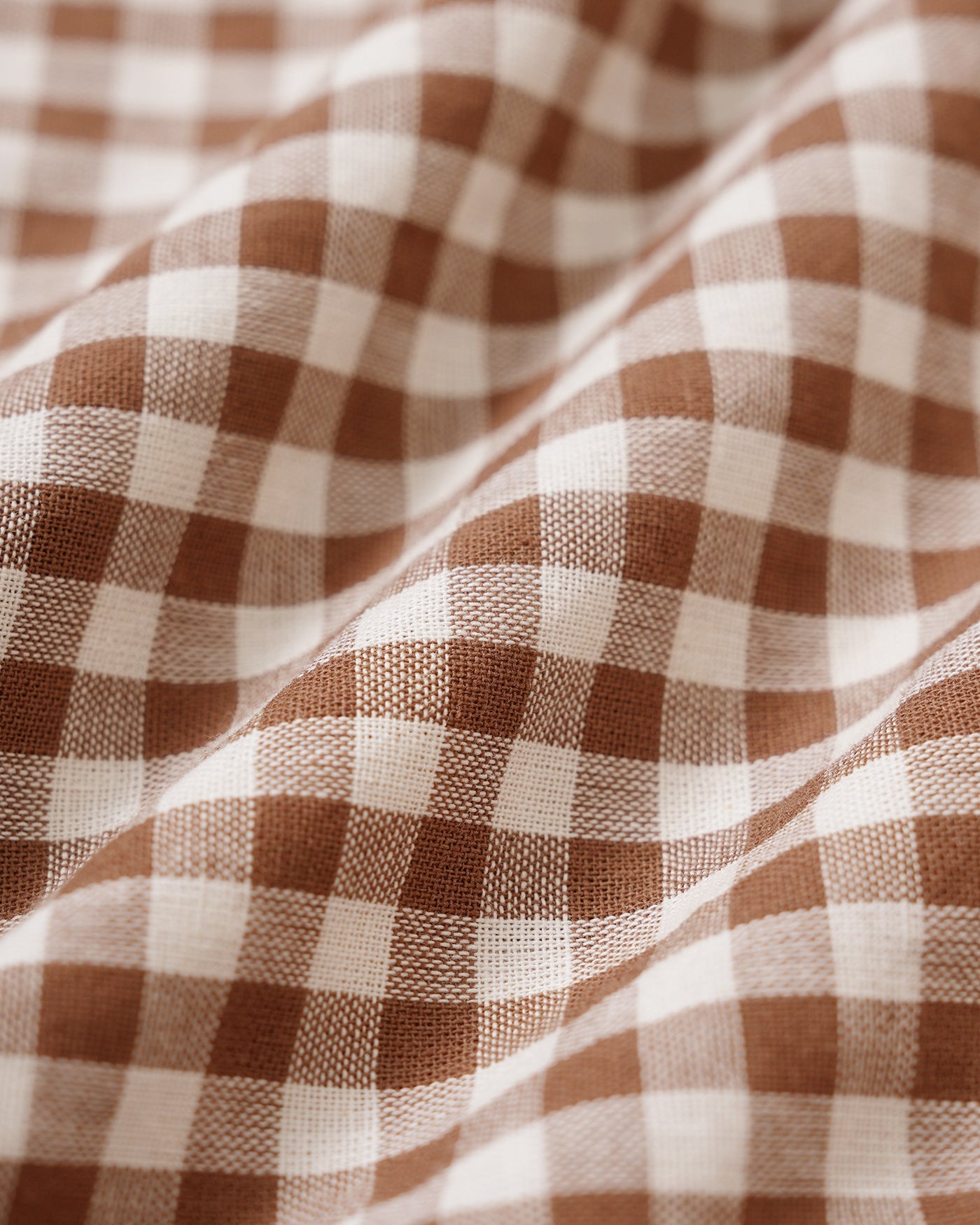 Plaid Blouse with Puffed Sleeves and Square Neck in Brown