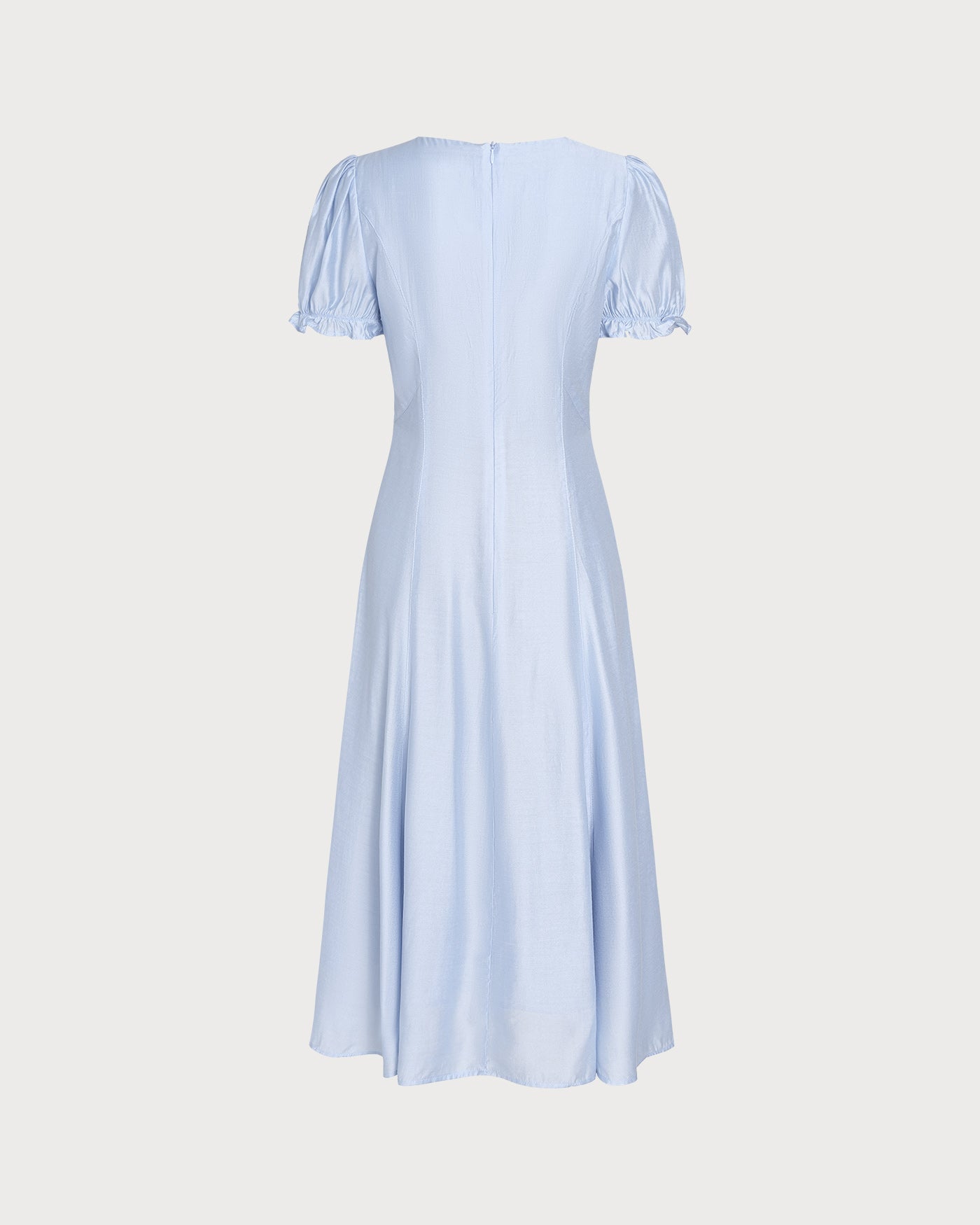 Sheer Blue V-Neck Midi Dress with Zipper Detail