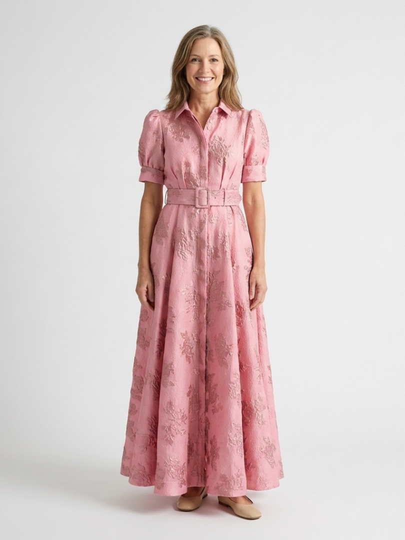 Xanthea | Kurzärmeliges, gebundenes, floral strukturiertes Maxikleid