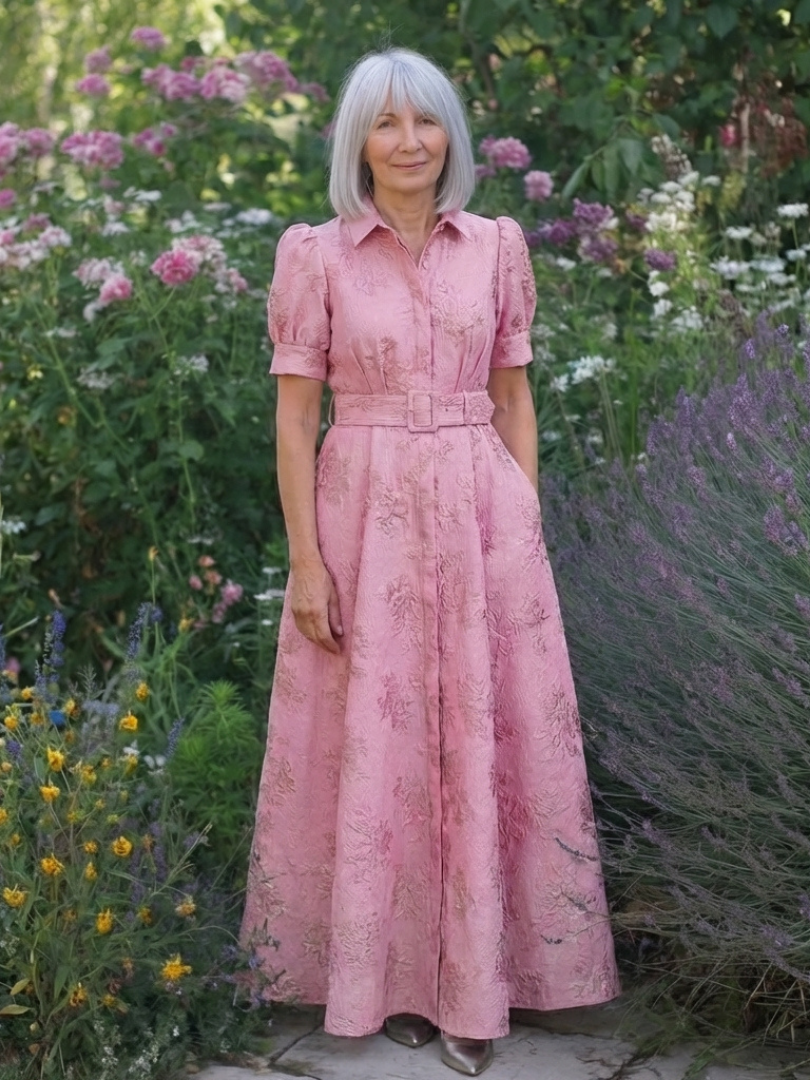 Xanthea | Kurzärmeliges, gebundenes, floral strukturiertes Maxikleid