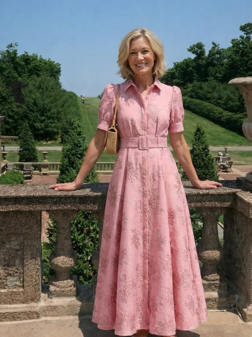 Xanthea | Kurzärmeliges, gebundenes, floral strukturiertes Maxikleid