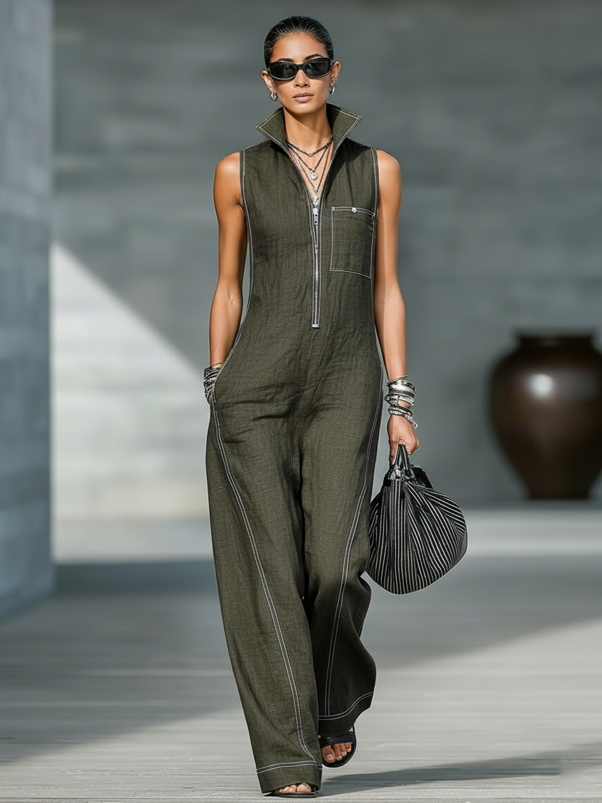 Mila | Minimalistische Latzhose Weißer Saum