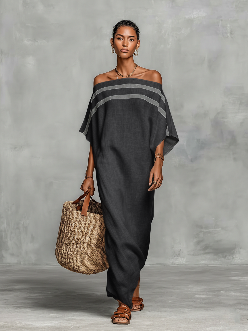 Minimalistisch Leinen Maxi Kleid