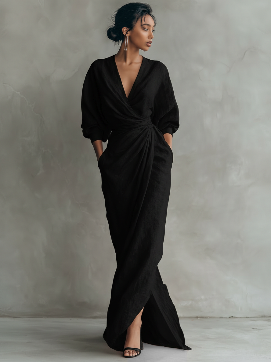 Nina | Minimalistisches Rosa Leinen Maxikleid
