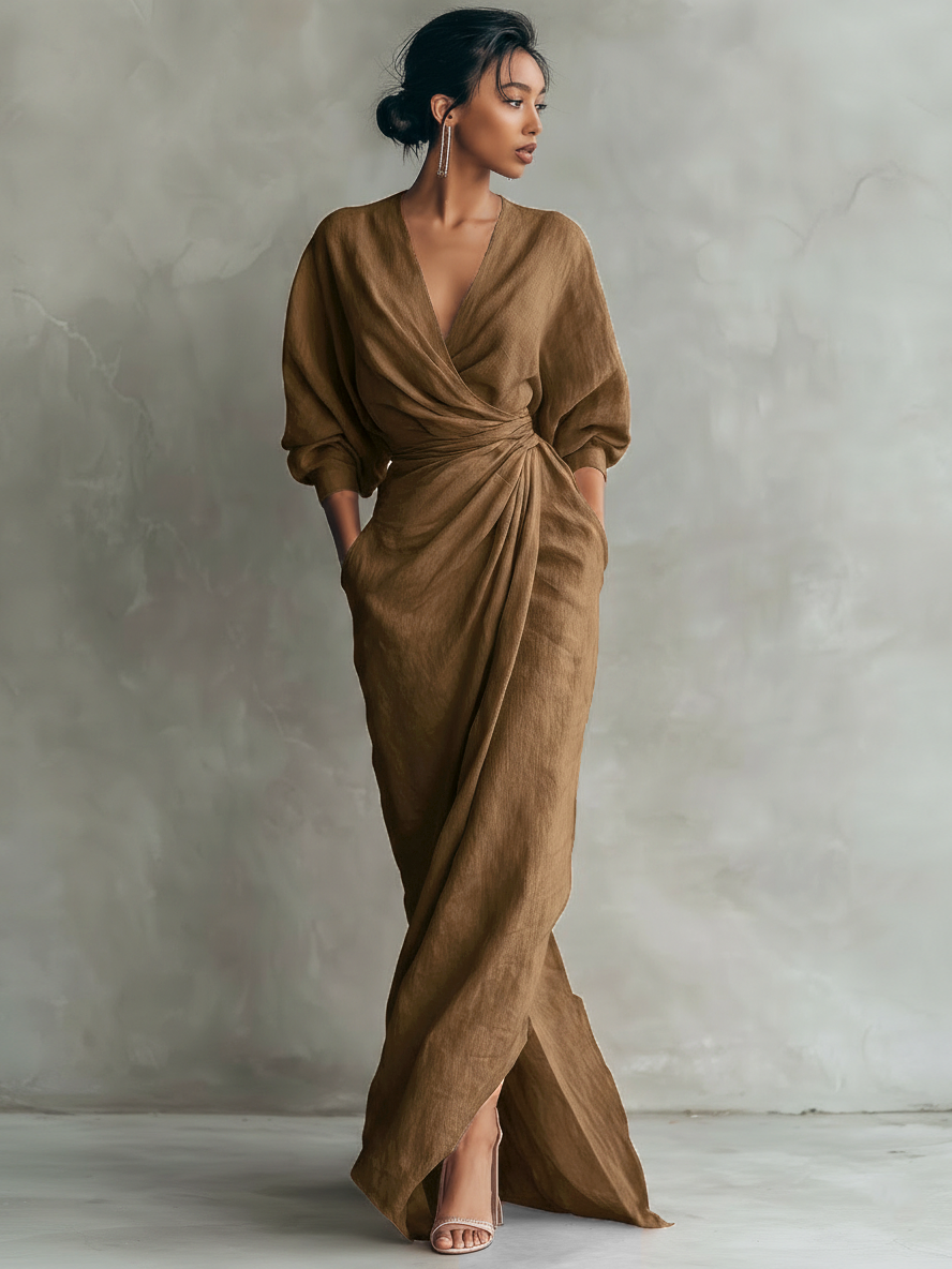 Nina | Minimalistisches Rosa Leinen Maxikleid