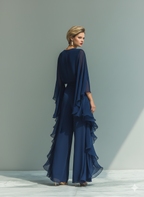 Clara | Marineblaues Chiffon Set Rüschen Hose