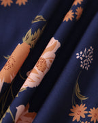 Navy Floral Ruched Midi Dress with Lace-Up Detail