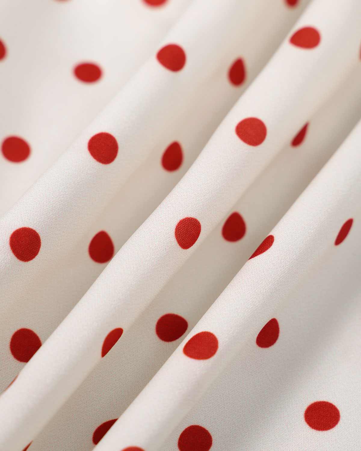 Beige Polka Dot Midi Dress with V-Neck and Button Details