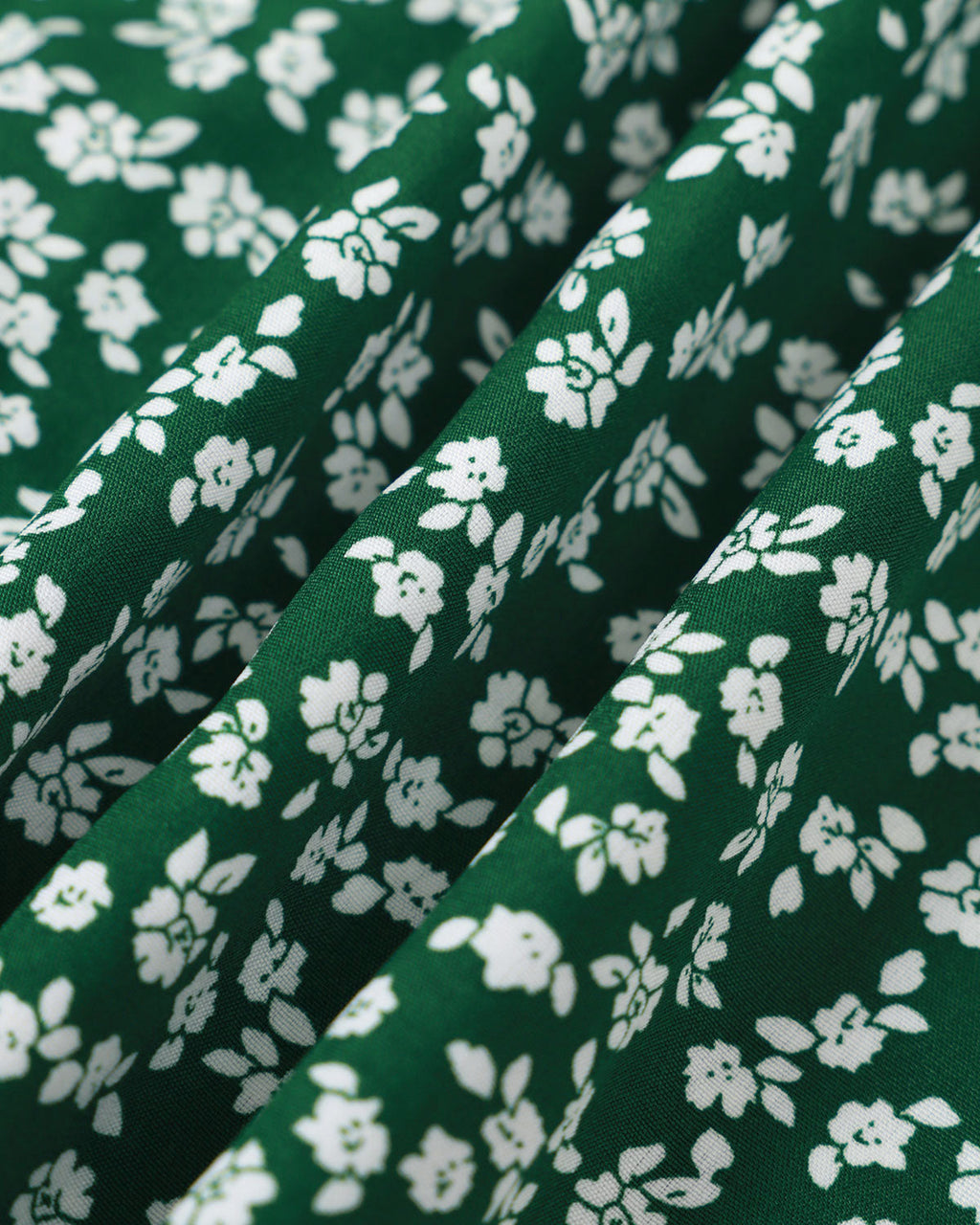 Floral Button Midi Dress in Green with V-Neck