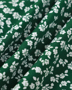 Floral Button Midi Dress in Green with V-Neck