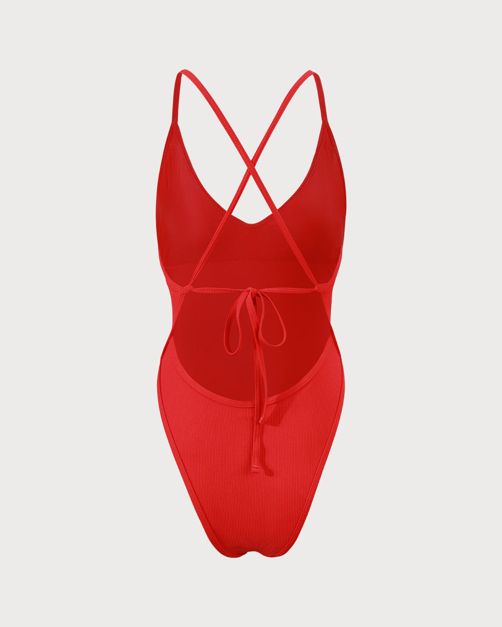 Crimson Ribbed Cross-Back One-Piece Swimsuit