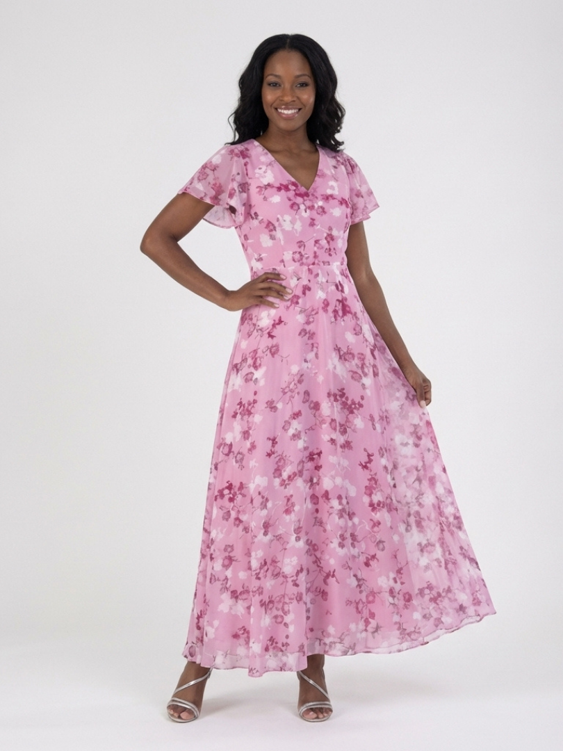 Ismeria | Florales Chiffon Maxikleid
