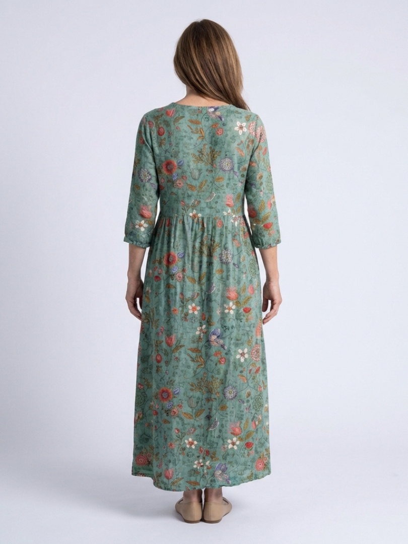 Marina | Florales V-Ausschnitt Maxikleid mit Dreiviertelärmel