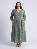 Marina | Florales V-Ausschnitt Maxikleid mit Dreiviertelärmel