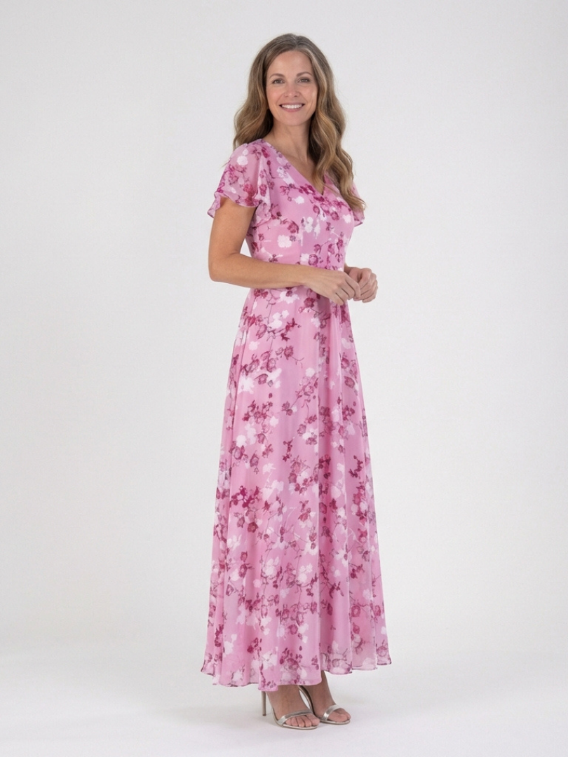 Ismeria | Florales Chiffon Maxikleid