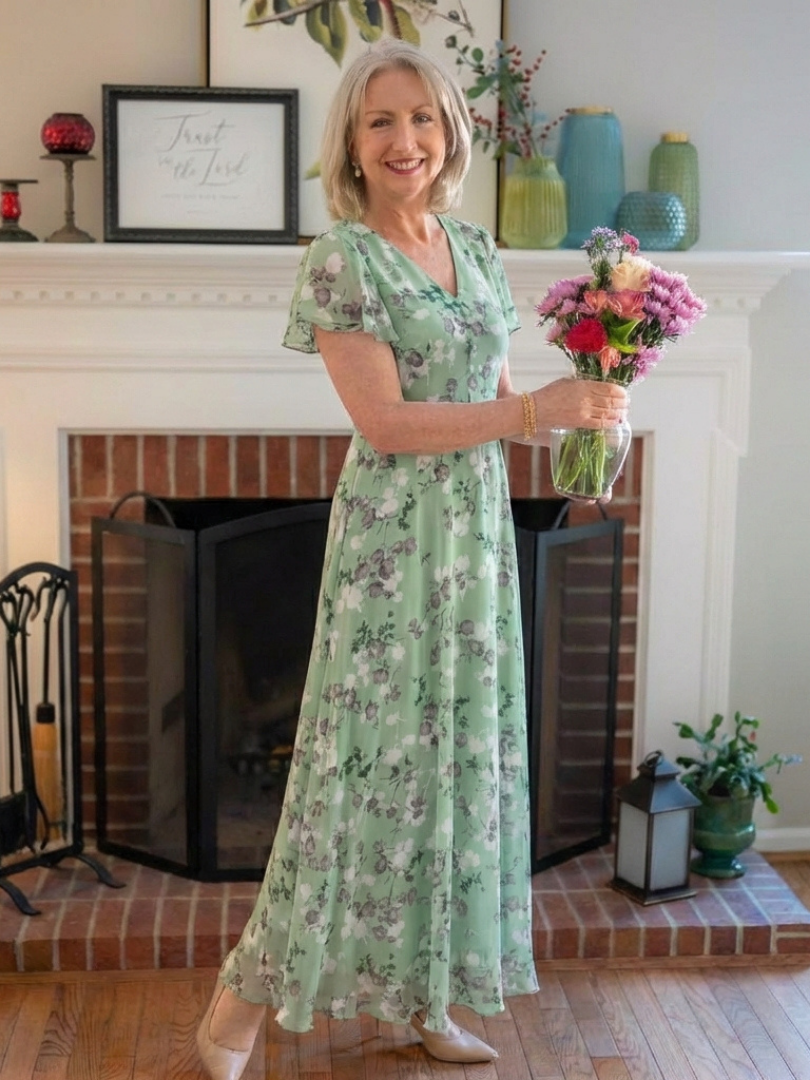 Ismeria | Florales Chiffon Maxikleid