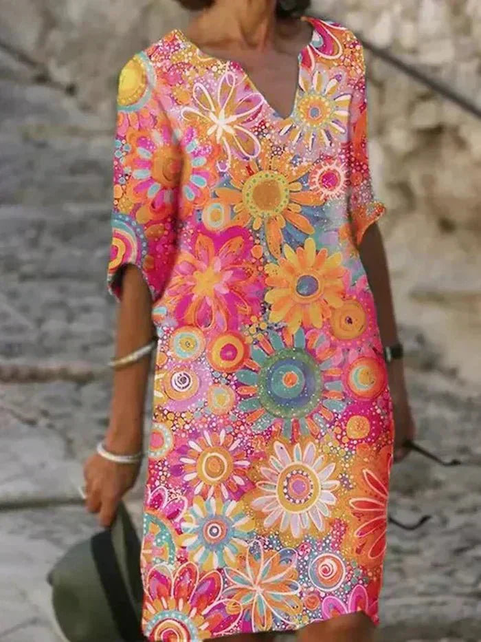 Nira | Lebhaftes Blumen-Midi-Kleid