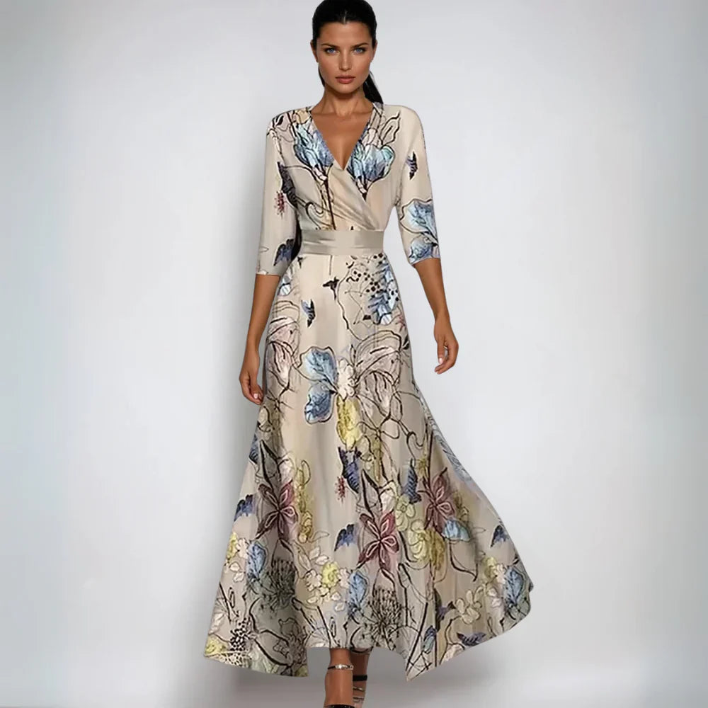 Hailey | Damen Fließendes Floral Wickel-Maxikleid
